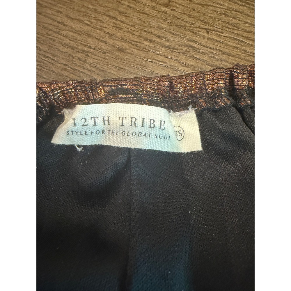 12th Tribe Metallic Bronze Pleated Wide Leg Jumpsuit Deep V Wrap Back XS - Picture 4 of 7